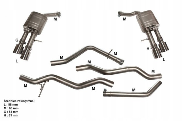 Active CatBack exhaust system Audi A8 L4 V6 3 0T 14 Version European