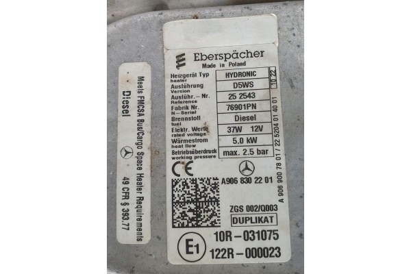 WEBASTO PARKING HEATER MERCEDES SPRINTER W906 A9068302201 Catalog number of the part A9068302201