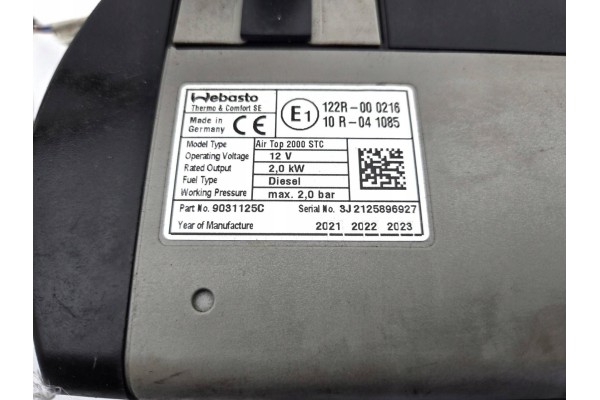 Parking heater Webasto Renault Master III 122R000216 Catalog number of the part 122R 000216