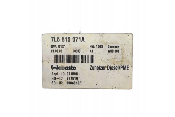 Webasto Volkswagen TOUAREG 7L 2 5 R5 TDI 7L6815071A Catalog number of the part 7L6815071A