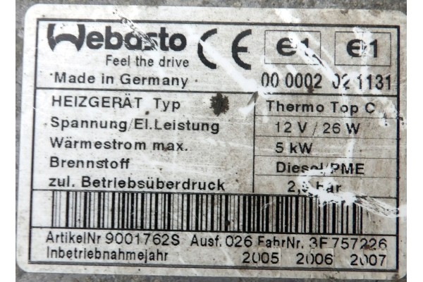 Calefactor de estacionamiento Webasto diésel para Audi A8 D3 3.0 TDI 