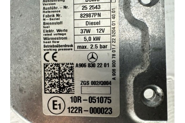 Parking heater Webasto A9068302201 Mercedes Benz Sprinter W907 W910 Catalog number of substitutes ZGS002Q004 122R000023