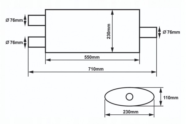 Center Silencer 76mm SLIDE 304SS 550mm Car type 4x4 SUV passenger cars