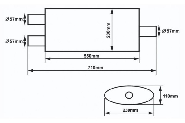 Center Silencer 57mm SLIDE 304SS 550mm Product weight with unit packaging 5 kg