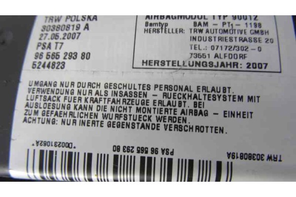 9656529380 AIRBAG LATERAL DERECHO PEUGEOT 308