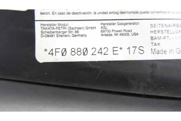 4F0880242E AIRBAG LATERAL DERECHO AUDI A6 BERLINA (4F2) 2.0 TDI 2008 4F0880242E 164264 AUDI - 2