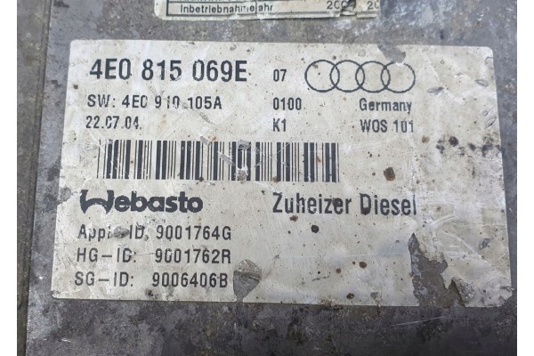 AUDI A8 D3 TDI PARKING HEATER WEBASTO DIESEL 4E0815069E 4E0910105A Car type passenger cars