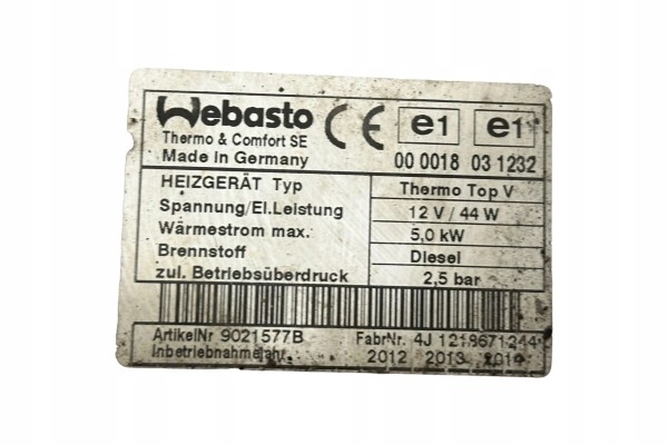 Parking heater Webasto Volkswagen Touran I 1K0815071AH Part manufacturer Volkswagen OE