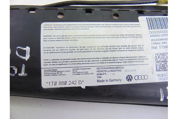 1T0880242D AIRBAG LATERAL DERECHO VOLKSWAGEN TOURAN (1T1)