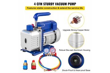Bomba de vacío 4 CFM 1/3 HP con manómetro 5PA 1720 RPM