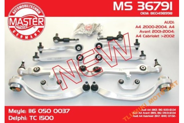 CONTROL ARMS MASTER SPORT KPL AUDI A4 8E2 B6 2001 2004 Catalog number of the part 36791 SET MS