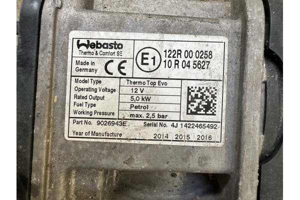 WEBASTO PARKING HEATER 122R000258 Catalog number of the part WEBASTO OGRZEWANIE POSTOJOWE 122R000258 7LA819008Cer NS3