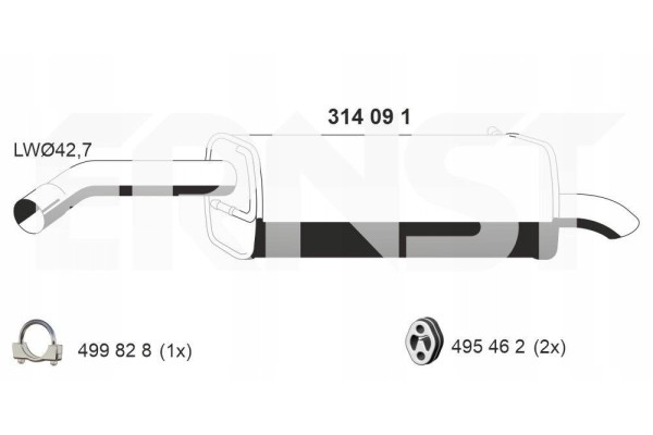 Final silencer ERNST 314091 for FORD Fiesta Mk6 Hatchback JA8 JR8