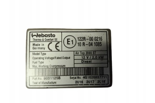 RENAULT MASTER III WEBASTO PARKING HEATER AIR TOP 2000ST 9031125B Part manufacturer Renault OE