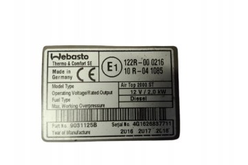 RENAULT MASTER III WEBASTO PARKING HEATER AIR TOP 2000ST 9031125B Part manufacturer Renault OE