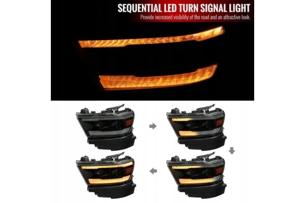 DODGE RAM 1500 2019 2024 LAMPS ASYMMETRIC SMOKED GLASS LAMP Type of low beam headlights traditional halogen