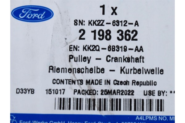 CRANKSHAFT PULLEY TRANSIT CUSTOM KUGA 19 KK2Q 6B319 AA 2198362 OE Car type trucks cargo vans RVs passenger cars