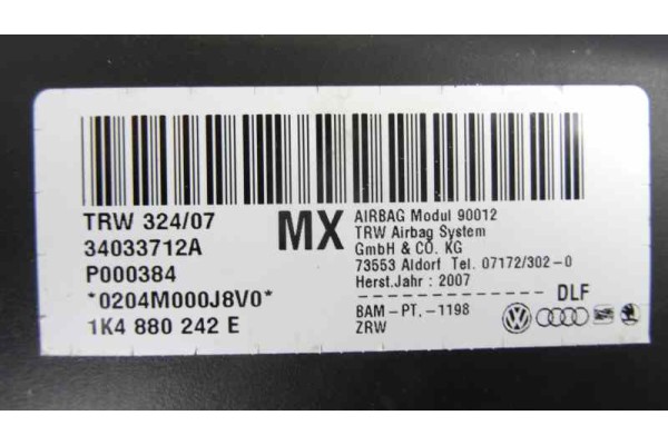 1K4880242E AIRBAG LATERAL DERECHO VOLKSWAGEN GOLF V VARIANT (1K5) Advance 2007 1K4880242E 173202 VOLKSWAGEN - 2