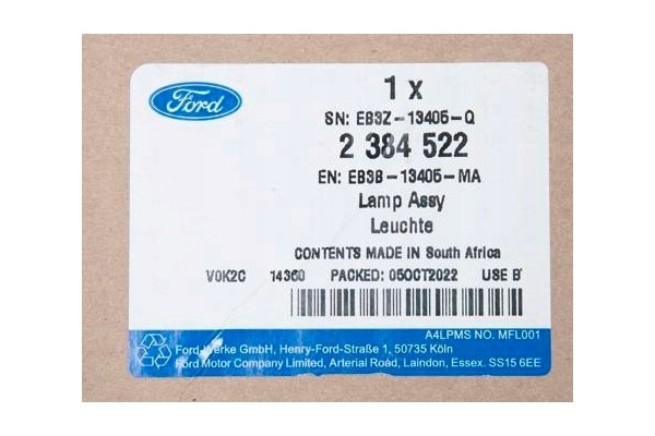 LEFT REAR LAMP FORD RANGER 2384522 EB3B 13405 MA 2016year NEW ORIGINAL Part manufacturer Ford OE