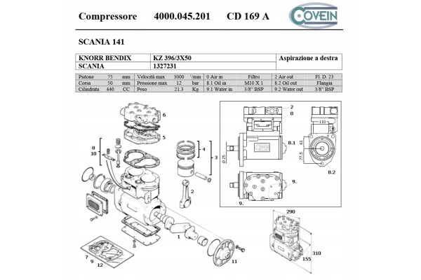 Compressor compressor SCANIA COVEIN 4000 045 201 Catalog number of the part 4000 045 201