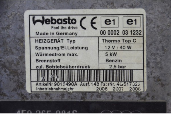 Bomba de agua Webasto VW Audi 4E0265081S