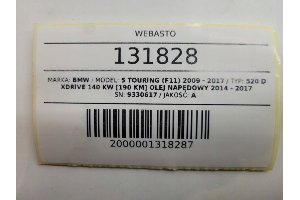 WEBASTO PARKING HEATER BMW 5 F10 F11 9330617 ORIGINAL Version European