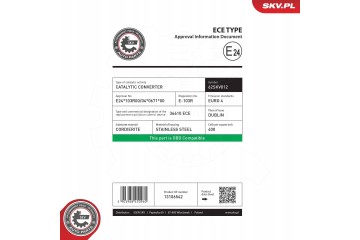 CATALYST SKV ESEN 62SKV012 Catalog number of the original OPEL 13106542 OPEL 24410080 OPEL 24459702 OPEL 55351943 OPEL 55555901 