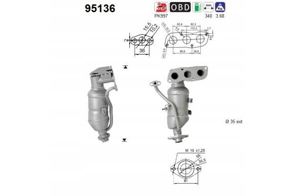 AS CATALYTIC CONVERTER TOYOTA YARIS 1 0VVT I 05 EURO 4