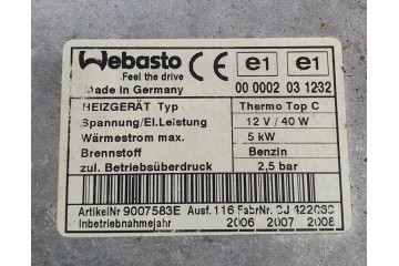WEBASTO HEATER PORSCHE CAYENNE 4 5 V8 7L0819008D Car type passenger cars
