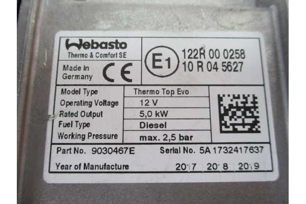 Webasto VW CRAFTER 2N0 2N0819008 17 years old Catalog number of the part 2N0819008