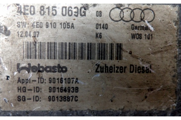 AUDI A8 D3 TDI PARKING HEATER WEBASTO DIESEL 4E0815069G 4E0910105A Quality of parts according to GVO O original with manufacture