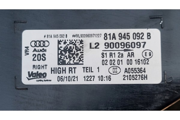 Lámpara trasera LED derecha alta Audi Q2 2020- OE 81A945092B nueva