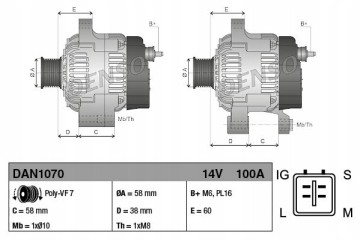Alternator DENSO DAN1070 Car type buses cargo vans passenger cars