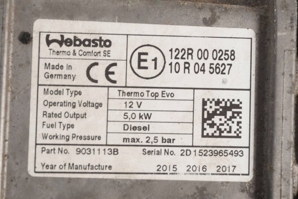 PARKING HEATER WEBASTO VW PASSAT B8 3Q0815005E 9031113B Version European