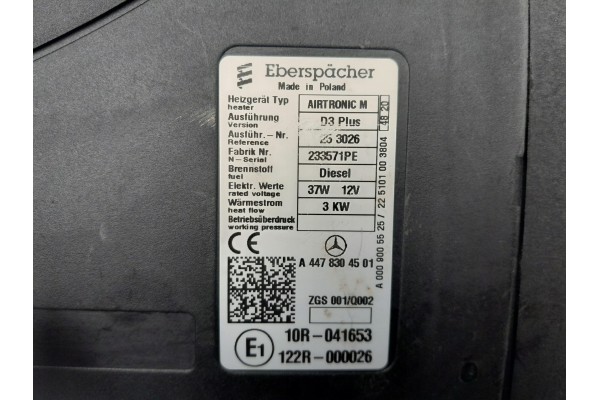 Webasto Eberspacher Airtronic D3 Plus Mercedes Vito Viano V Class W447 Catalog number of the part A447 830 45 01