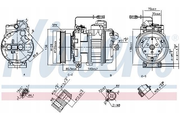Nissens 89027 Compressor air conditioning Catalog number of the original AUDI 3BD260805A AUDI 8D0260805B AUDI 8D0260805J AUDI 8D