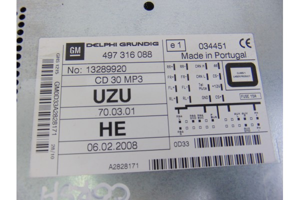 13289920  SISTEMA AUDIO / RADIO CD OPEL CORSA D Sport 2010 13289920 190695 OPEL - 3