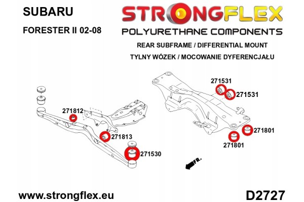 Subaru Forester I 97 02 SF II 02 08 SG Rear Bushing Kit Catalog number of the part 276252B