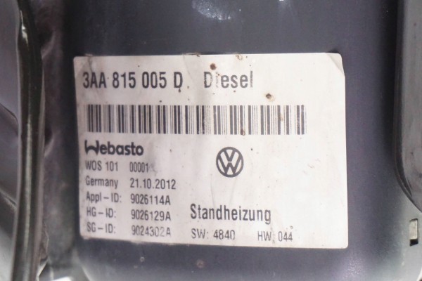 Calefactor de estacionamiento Webasto VW Passat B7 3AA815005D 9026129A