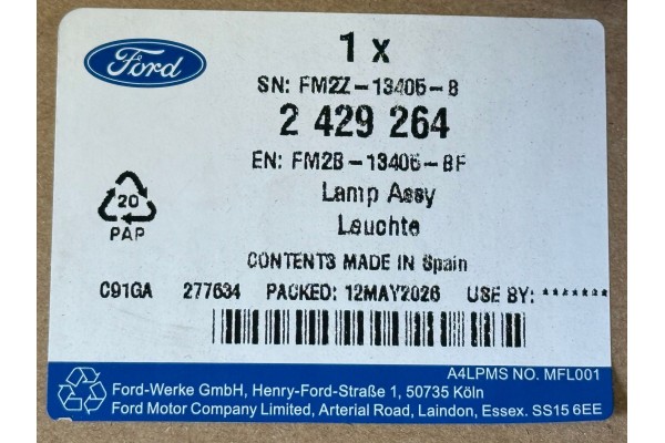 FORD S MAX MK2 ST LINE 2015 2023 LAMP LEFT REAR LED ORIGINAL FM2B 13405 BF Quality of parts according to GVO O original with man