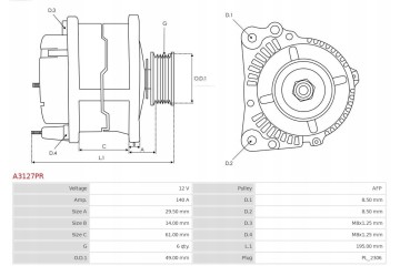 Alternador AS-PL A3127PR 12V 140A para Audi/Seat/Skoda/VW 1.4 TSI