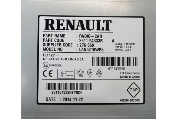 OE NEW Radio MEDINAV navigation CLIO IV Catalog number of the part 281154333R