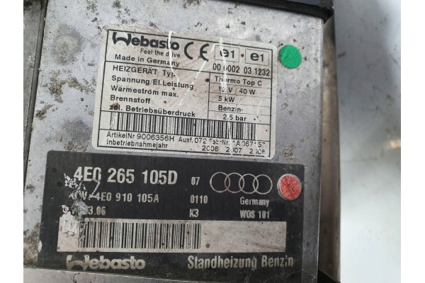 4E0265105D Audi A8 S8 D3 4E 3123 petrol 2005 Parking heater Webasto Car type passenger cars