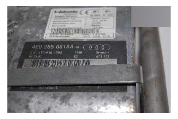 AUDI A8 WEBASTO PARKING HEATER 4E0265081AA Part manufacturer VAG SYSTEM