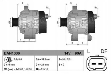ALTERNATOR DENSO DAN1336 Alternator charging current 90 A