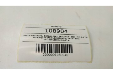 Calefactor estacionario Webasto SHARAN 7N 7N0815065