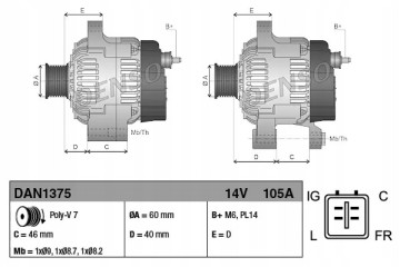 Alternator DAN1375 DENSO EAN GTIN 8717613110164