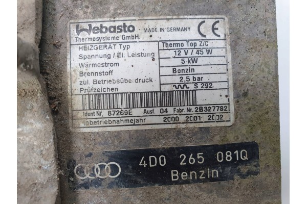 4D0265081Q Volkswagen Phaeton 2967 TDI 2005 Parking heater Webasto Catalog number of the part 4D0265081Q