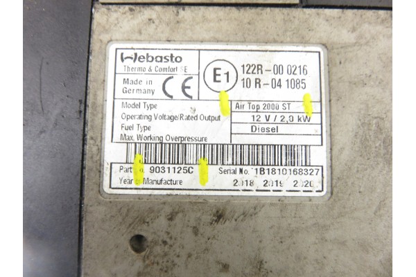 Webasto AirTop 2000STC 12V 9031125C Car type cargo vans passenger cars