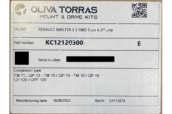 Compressor support Bracket Oliva Torras Renault Master 2 3L FWD KC12120300 Part manufacturer no brand